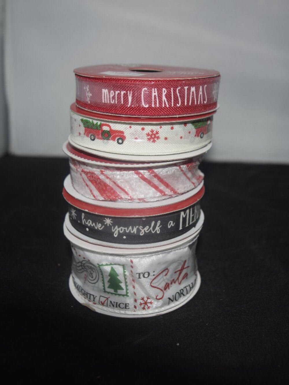 Crafter's Square Christmas Holiday Ribbon Spools Stack Lot of 5 NWT